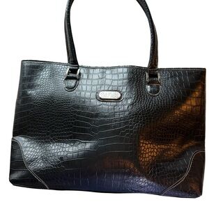 Bob Mackie Large Crocodile-Embossed Tote Bag Black